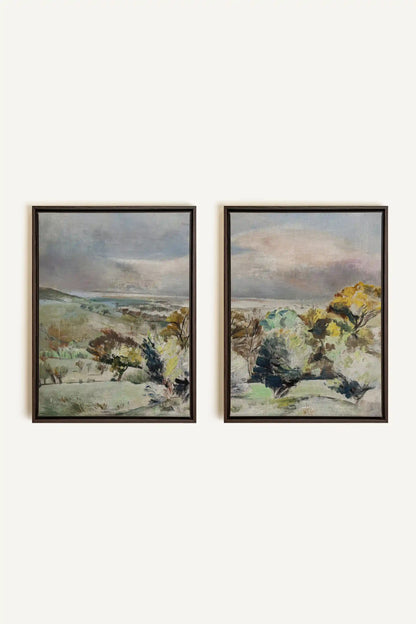 DRIFTING LIGHT DUO, 2 Oeuvres sur toile étirée, encadré Brun Noyer