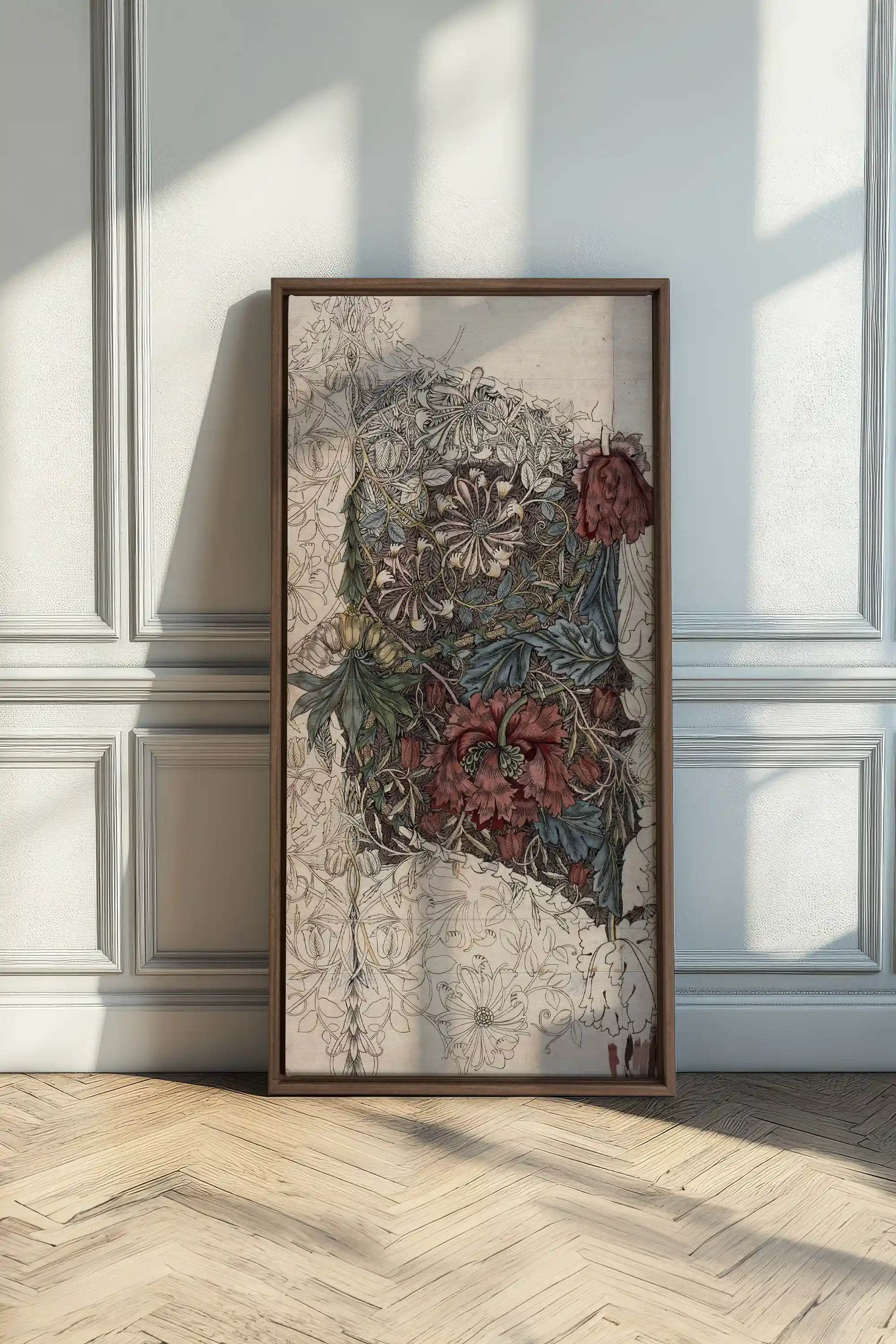 VELOURS FLORAL, Oeuvre sur toile étirée, encadré Brun Chêne