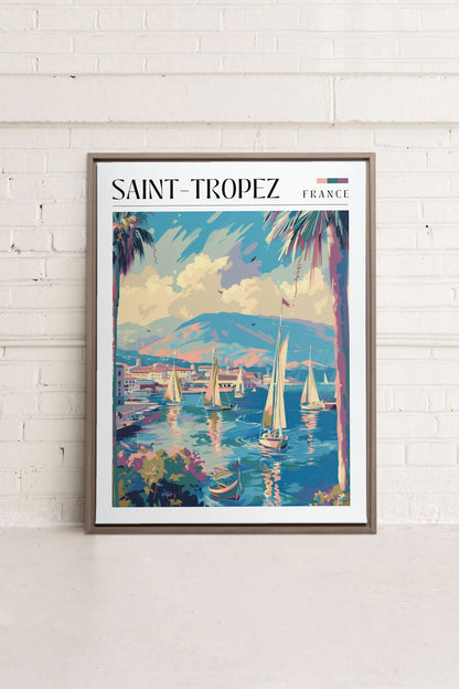 OLEKA CANVAS - Saint-Tropez, Oeuvre sur toile étirée, encadré Brun Chêne