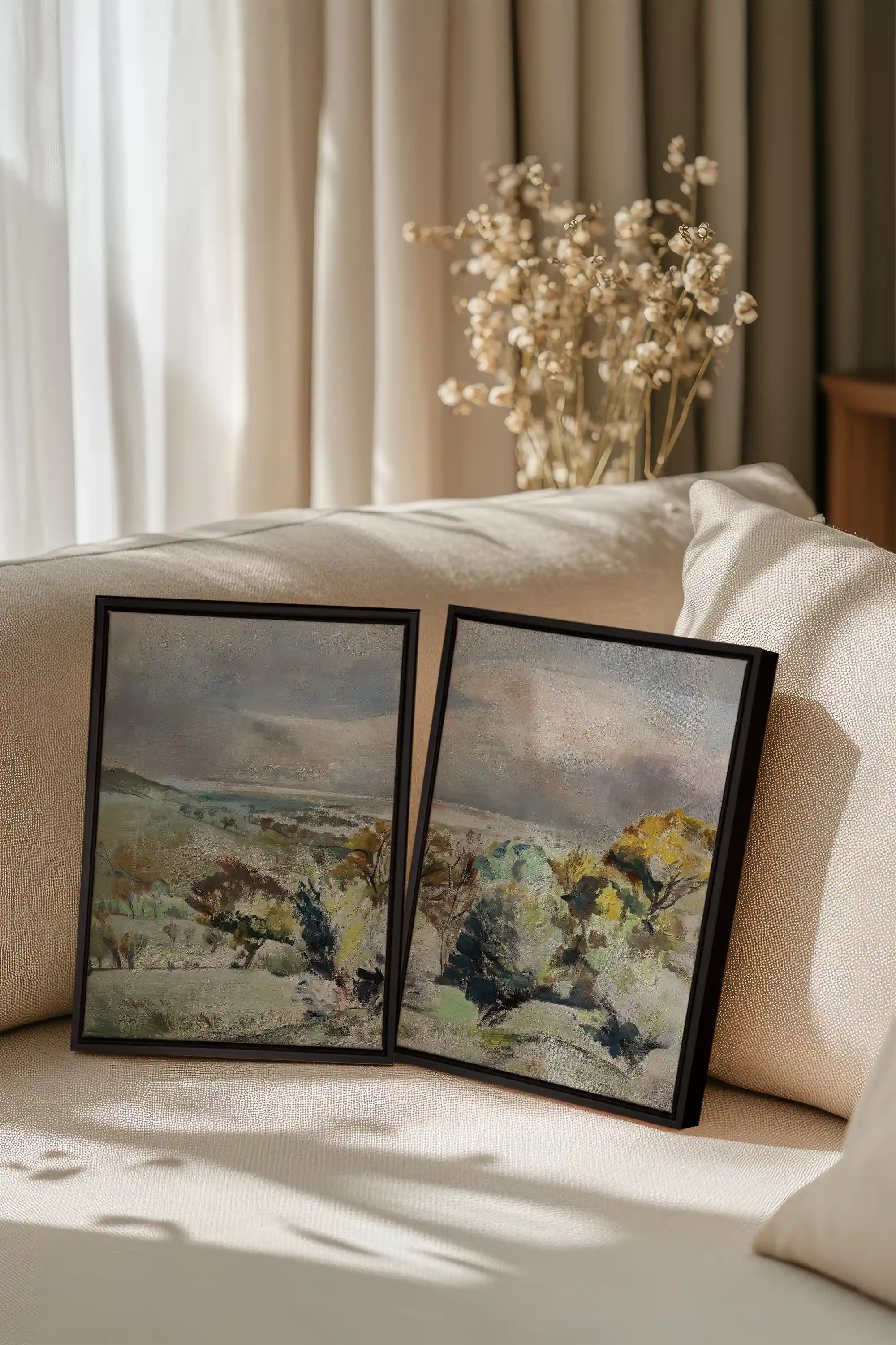 Drifting Light Duo, 2 Works on stretched canvas, framed Black