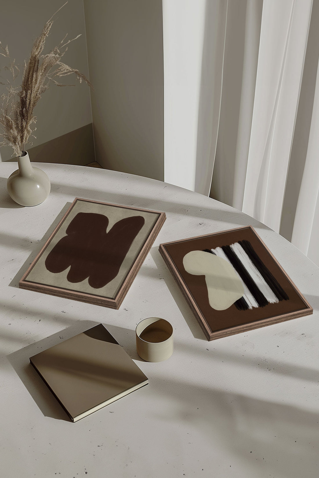 OLEKA CANVAS - DUO CONTRASTES PROFONDS, 2 Oeuvres sur toile étirée, encadré Brun Chêne