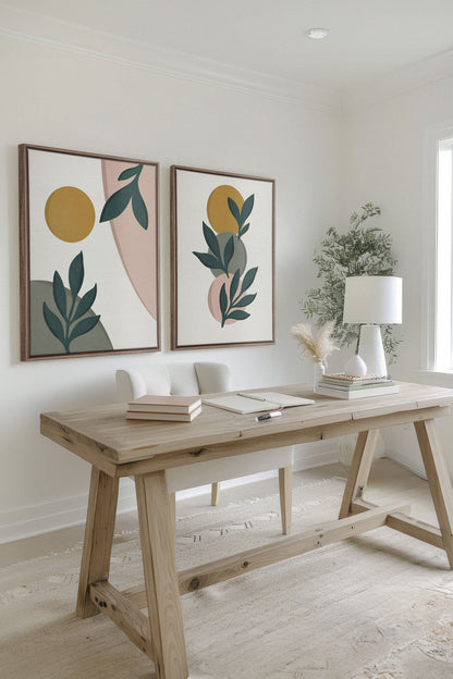 OLEKA CANVAS - RADIANT FLORA DUO, 2 Oeuvres sur toile étirée, encadré Brun Chêne