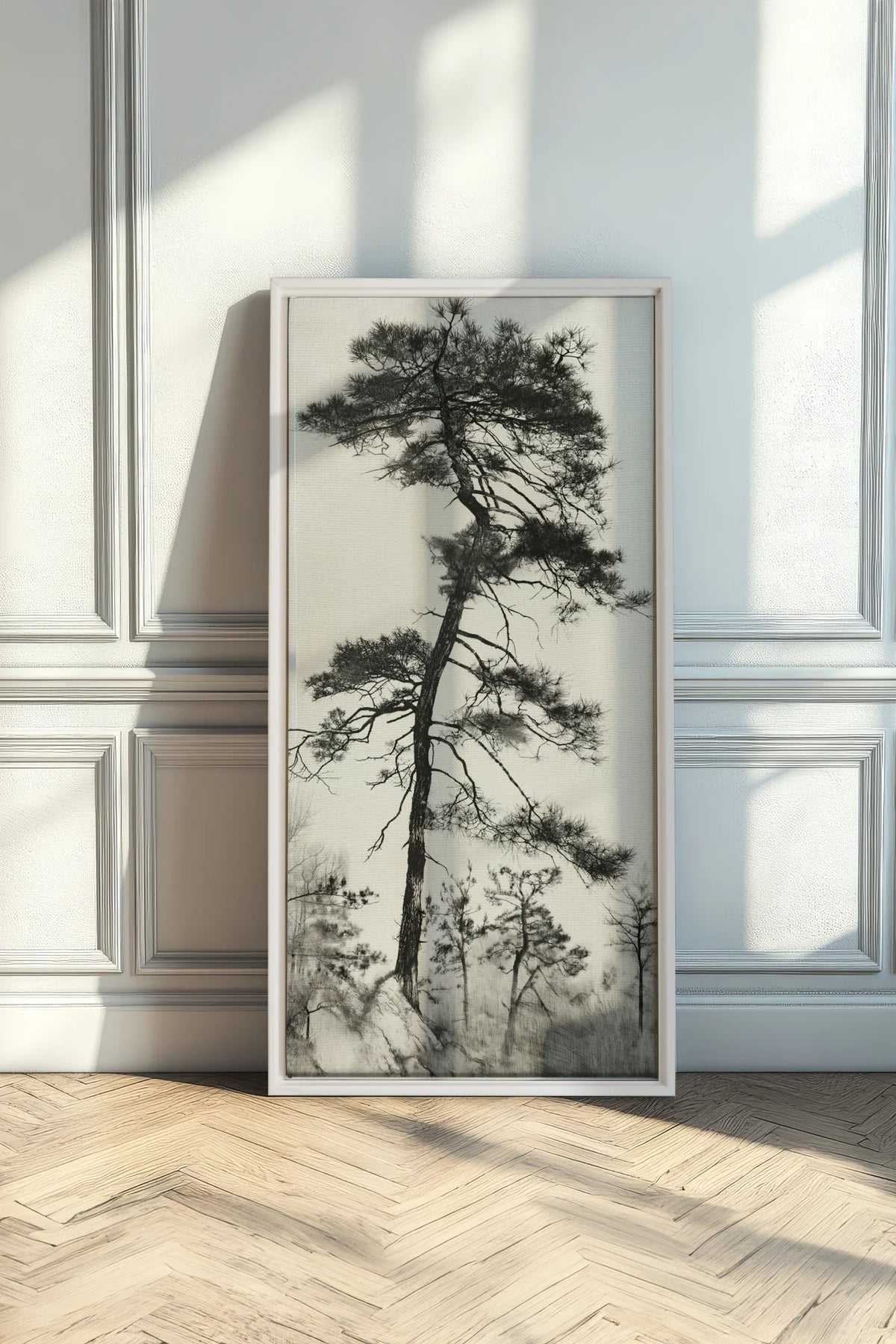 PIN SOLITAIRE, Oeuvre sur toile étirée, encadré Blanc