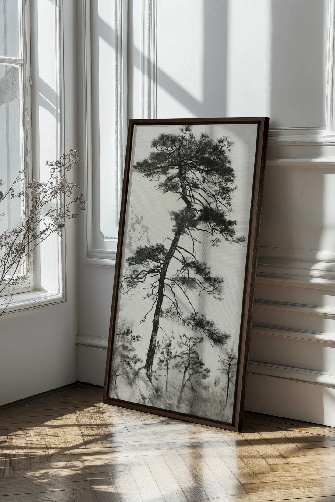 PIN SOLITAIRE, Oeuvre sur toile étirée, encadré Brun Noyer