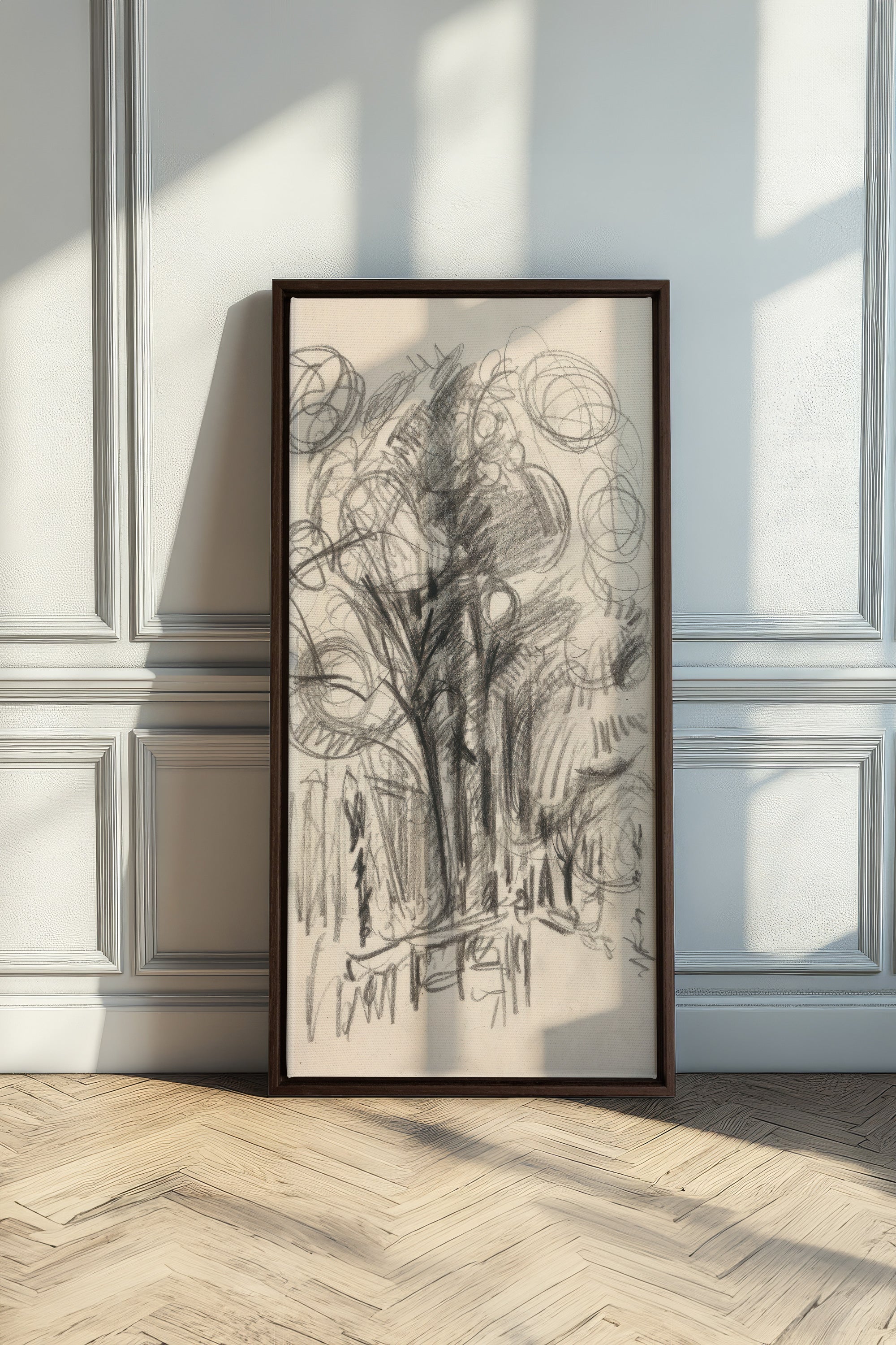 LIGNES DU VENT, Oeuvre sur toile étirée, encadré Brun Noyer