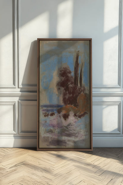 BLEU FOSSILE, Oeuvre sur toile étirée, encadré Brun Chêne