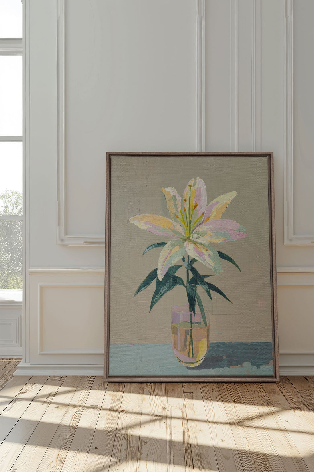 ETERNAL LILY, Oeuvre sur toile étirée, encadré Brun Chêne