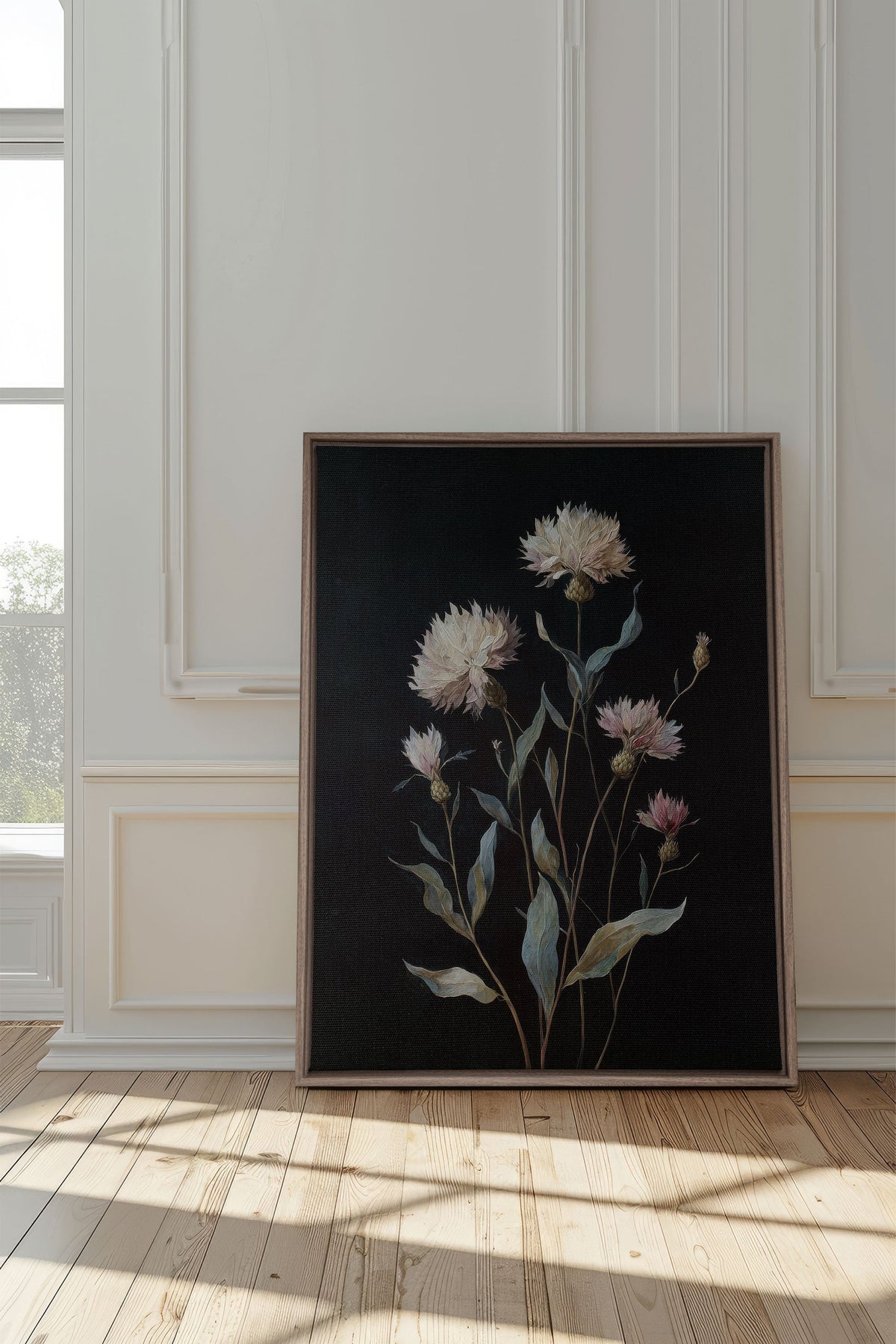 BLUSH FLORA, Oeuvre sur toile étirée, encadré Brun Chêne