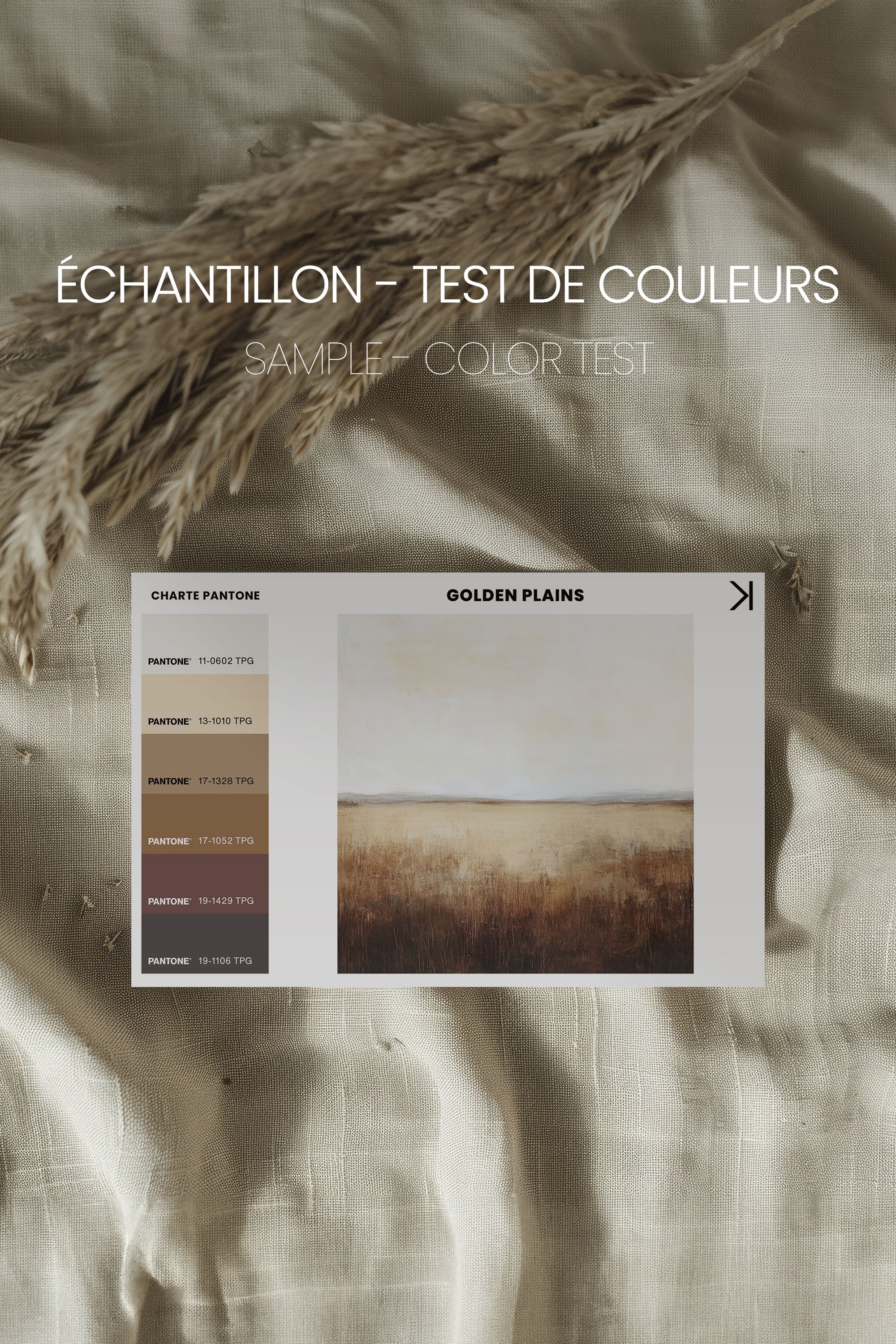 OLEKA CANVAS - GOLDEN PLAINS, Oeuvre sur toile étirée, encadré Brun Chêne