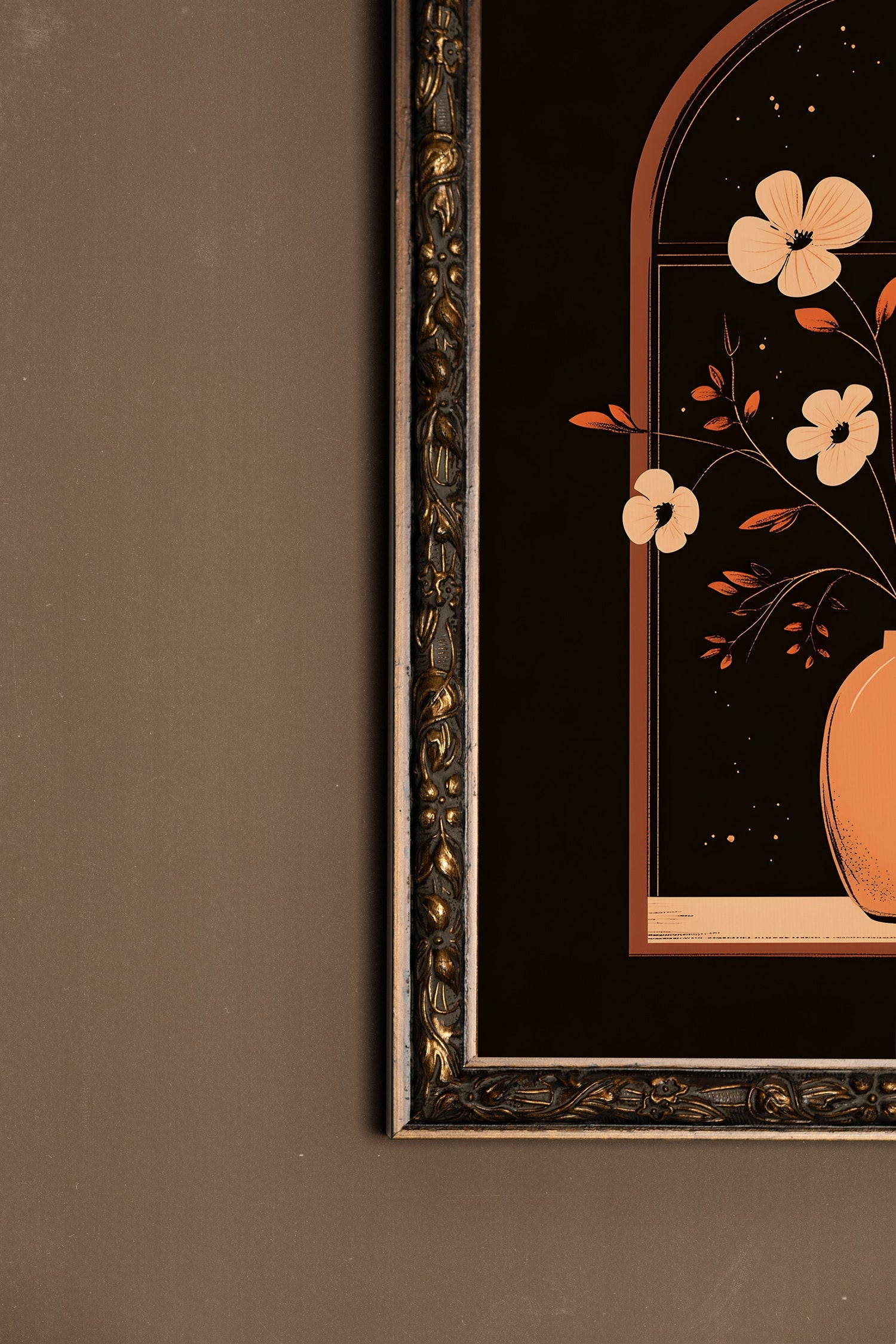NUIT EN FLEURS, Oeuvre sur toile rigide, encadré Vintage Bronze