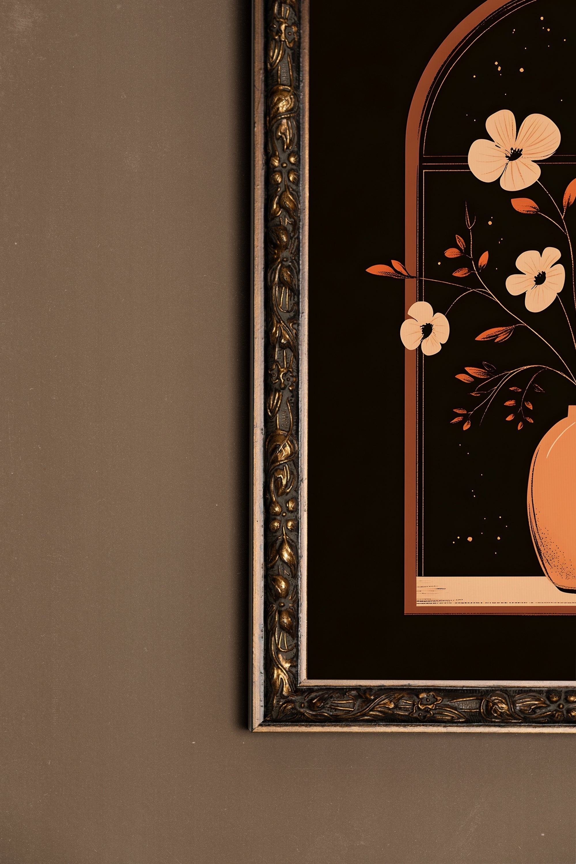 NUIT EN FLEURS, Oeuvre sur toile rigide, encadré Vintage Bronze