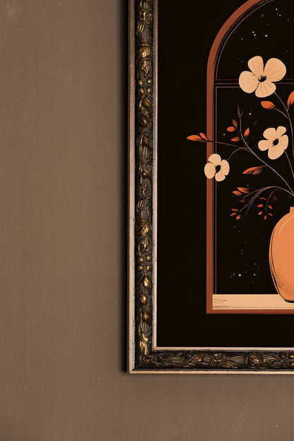 NUIT EN FLEURS, Oeuvre sur toile rigide, encadré Vintage Bronze