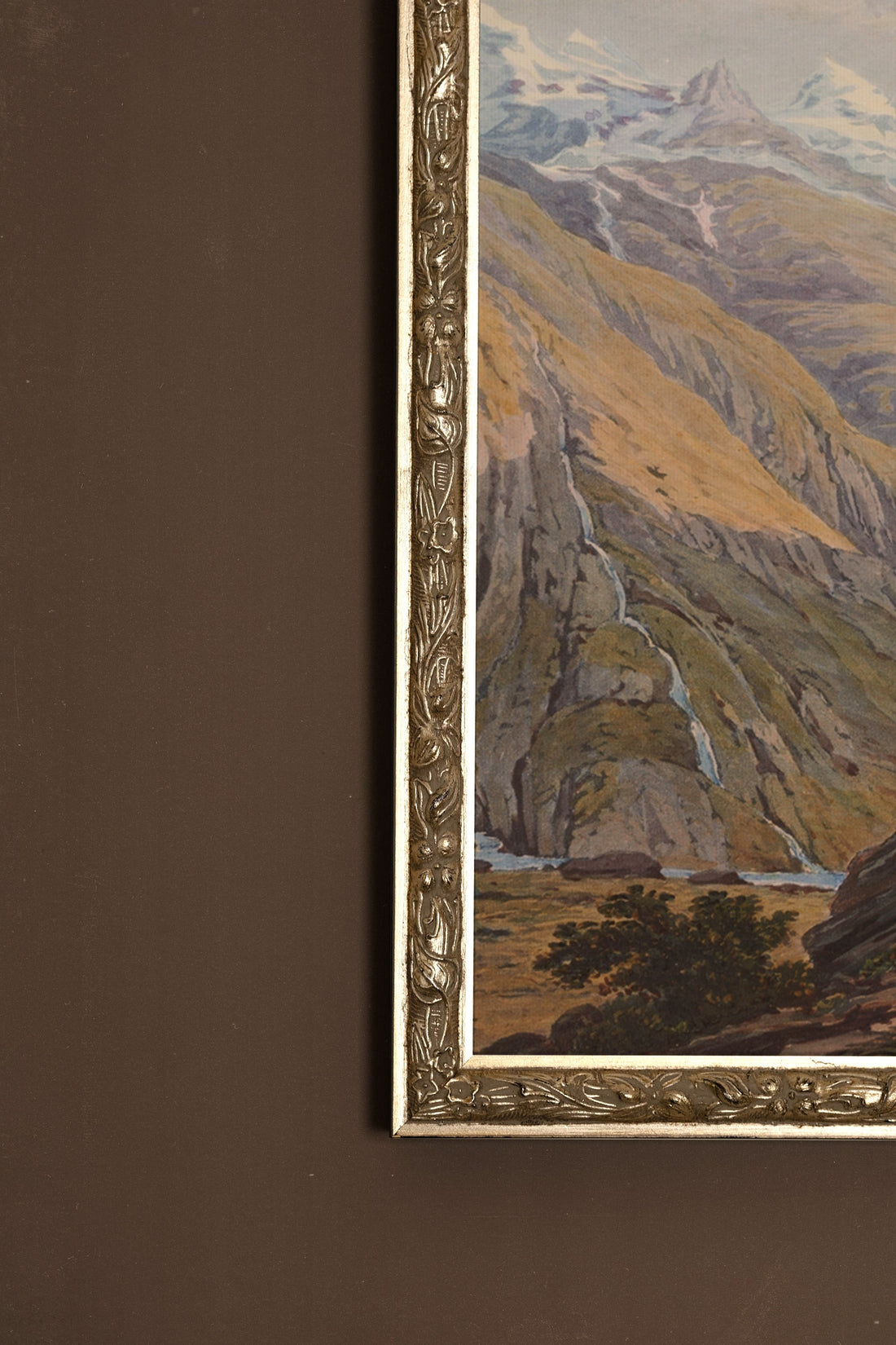 MONTS ÉTERNELS, Artwork on stretched canvas, framed Vintage Silver