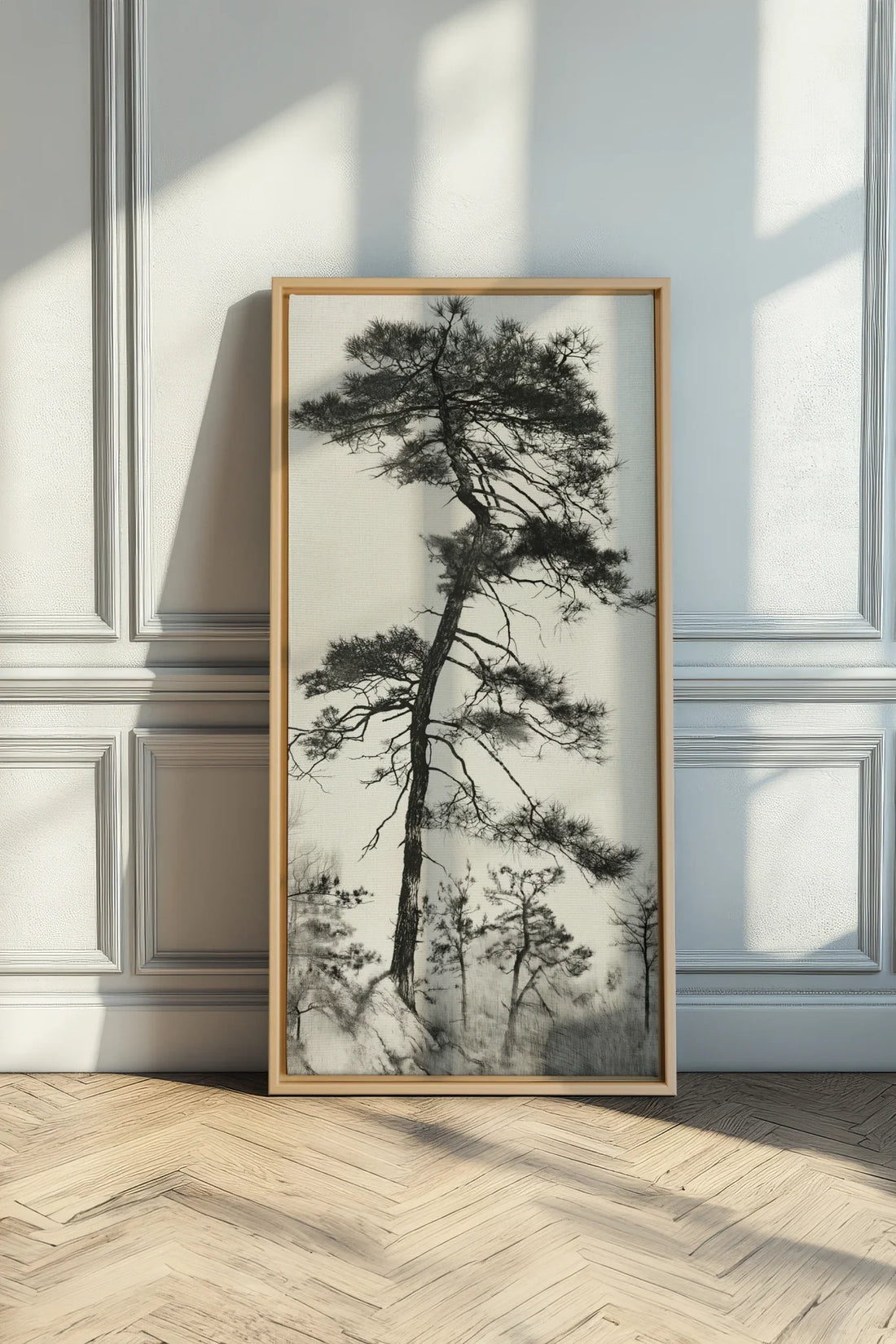 PIN SOLITAIRE, Oeuvre sur toile étirée, encadré Naturel Clair