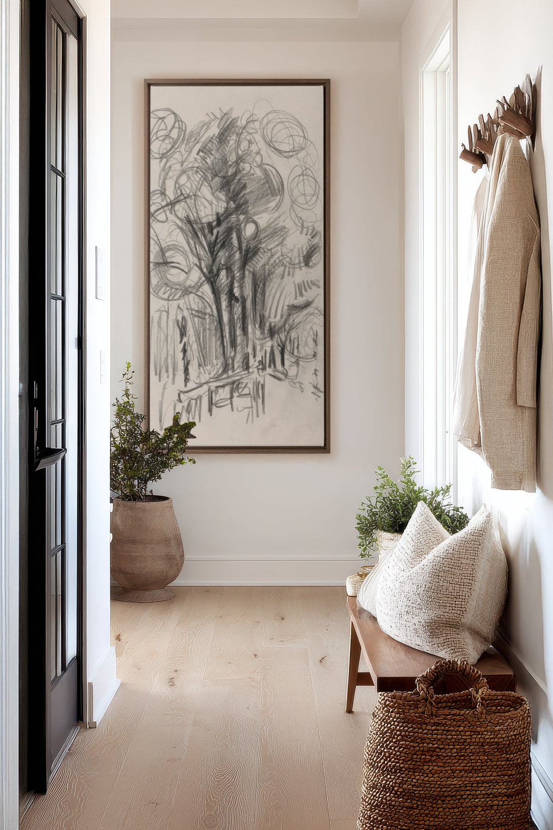 LIGNES DU VENT, Oeuvre sur toile étirée, encadré Brun Chêne