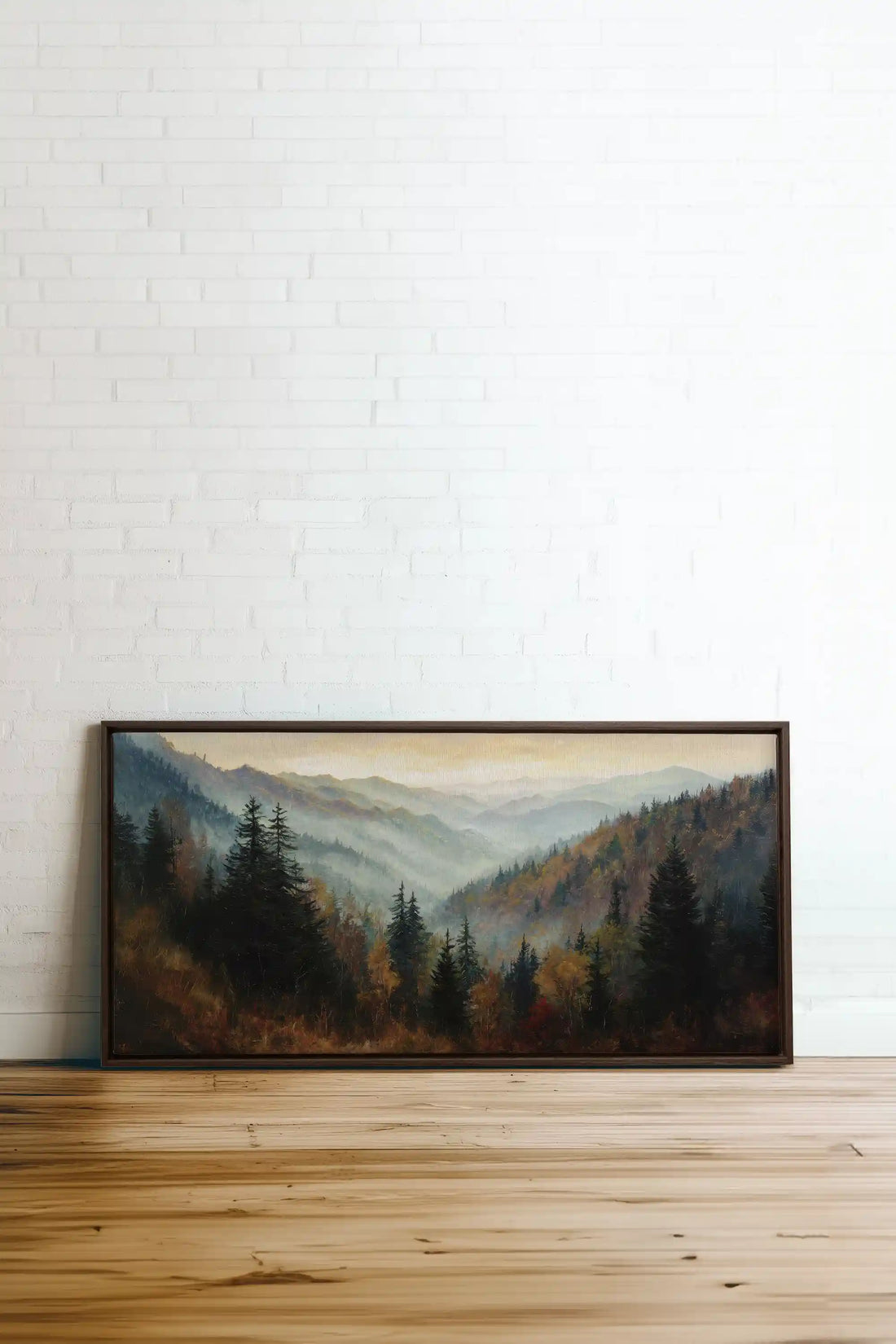 DAWN IN THE PINES, Oeuvre sur toile étirée, encadré Brun Noyer