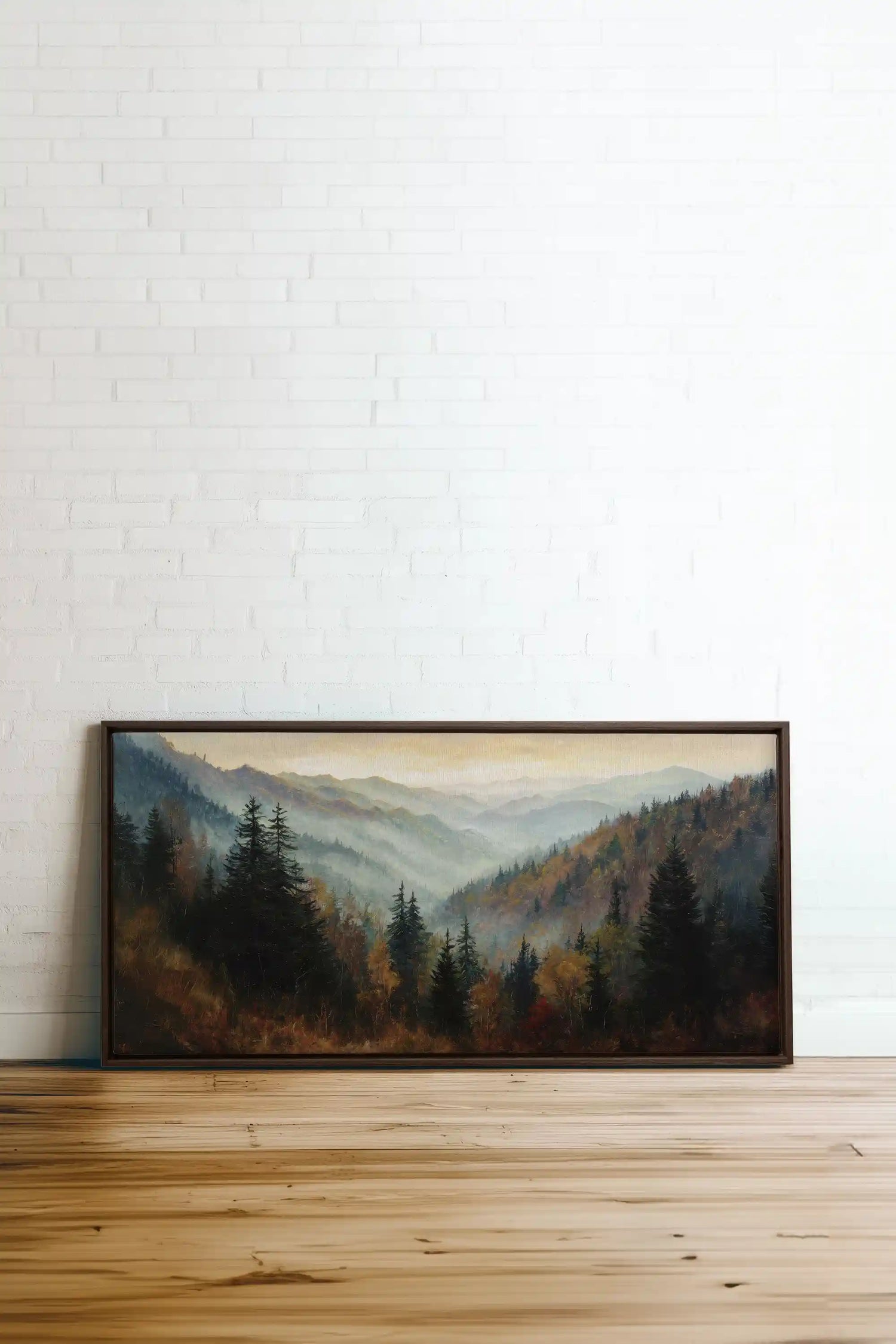 DAWN IN THE PINES, Work on stretched canvas, framed Walnut Brown