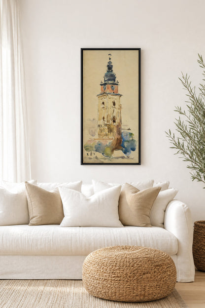 ANCIENT TOWER, Oeuvre sur toile étirée, encadré Noir