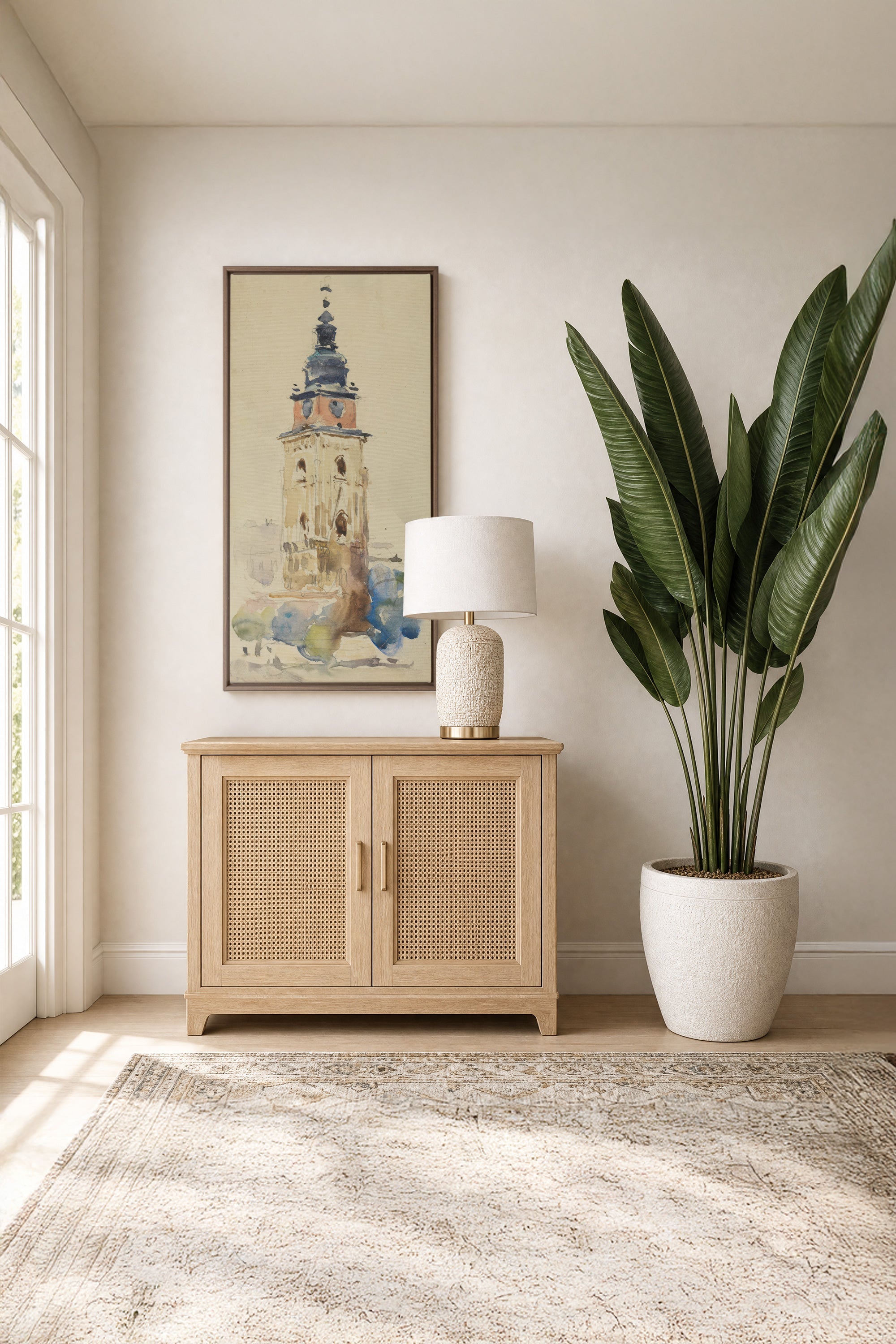 ANCIENT TOWER, Oeuvre sur toile étirée, encadré Brun Chêne