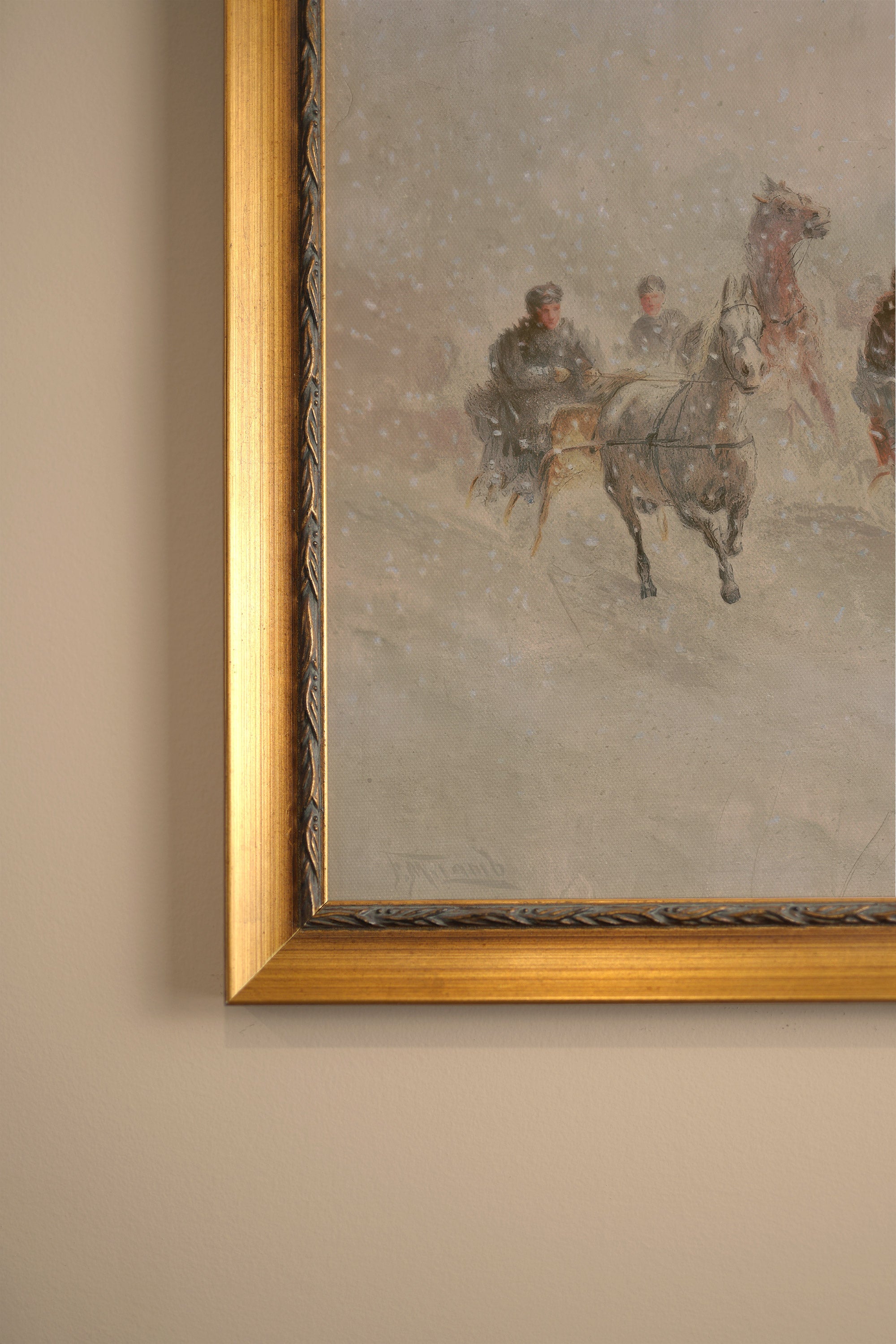 WINTER CHASE, Work on canvas, framed Vintage Gold