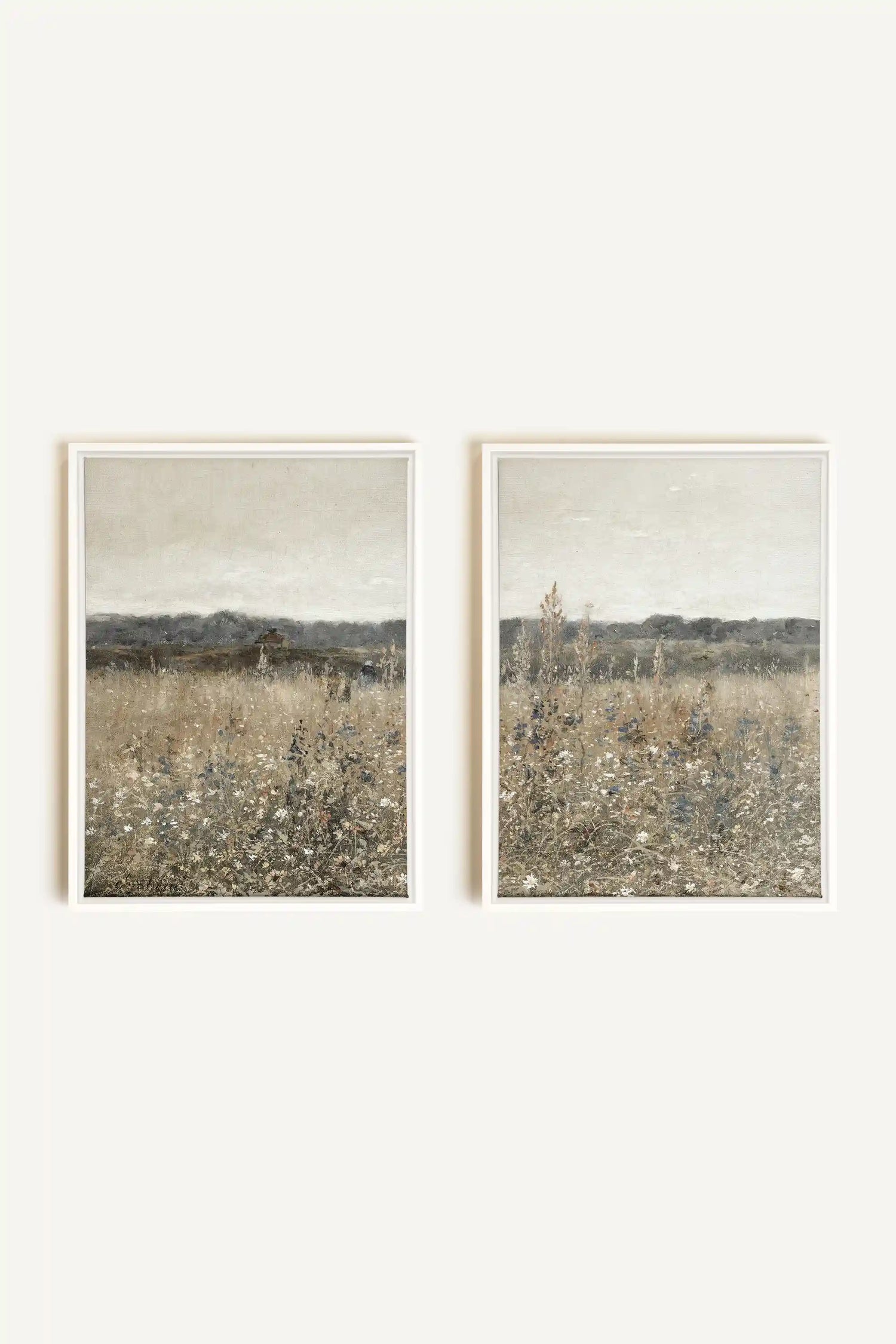 FADED FLORALS DUO, 2 Works on stretched canvas, framed White