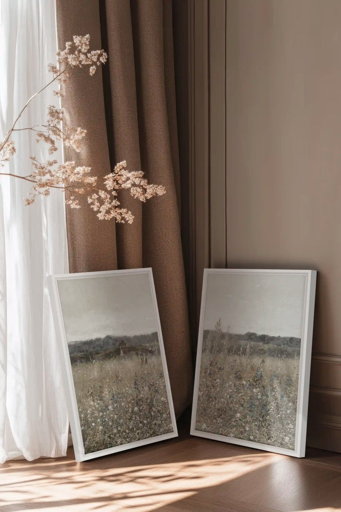FADED FLORALS DUO, 2 Oeuvres sur toile étirée, encadré Blanc