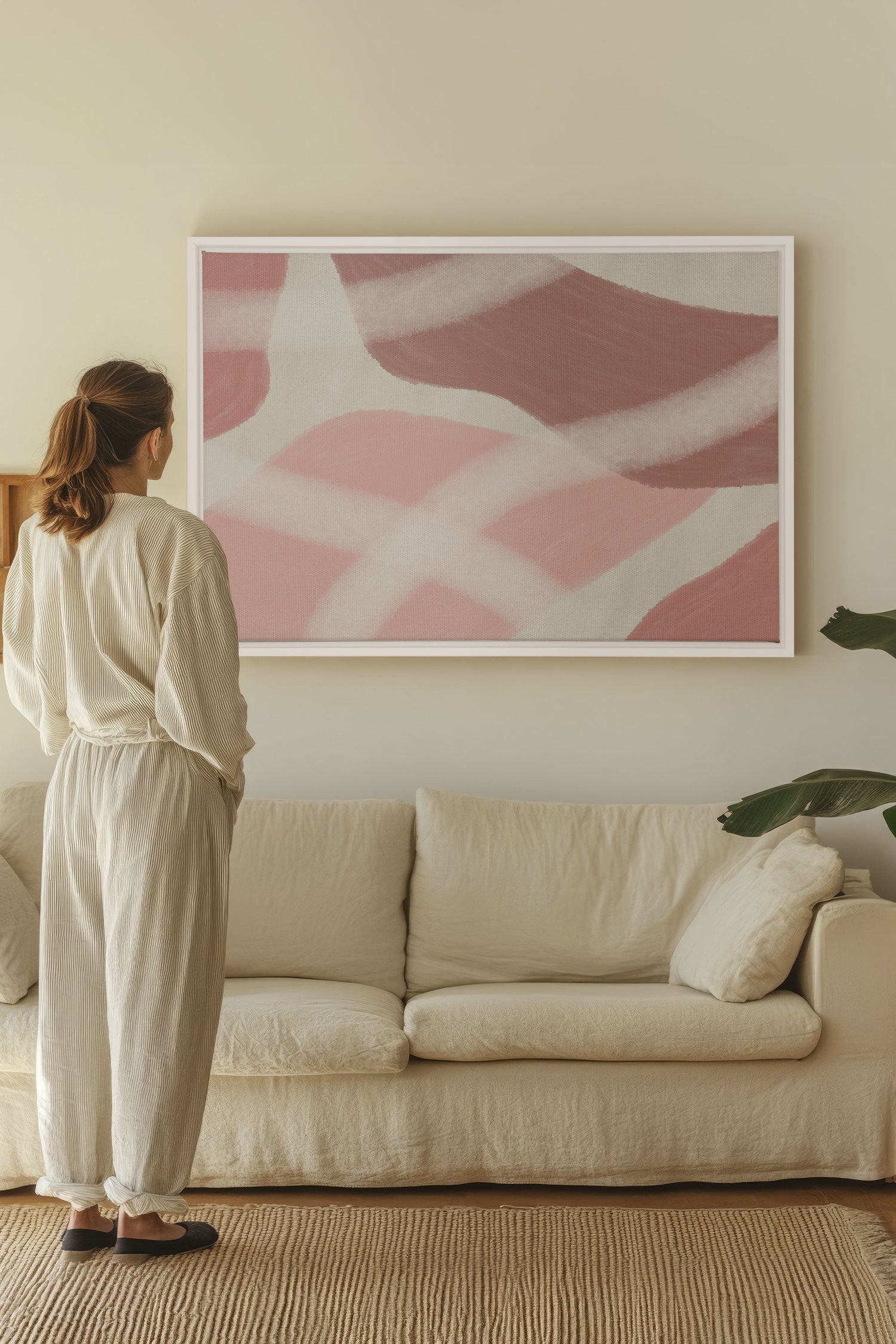 OLEKA CANVAS - ROSY GLOW, Oeuvre sur toile étirée, encadré Blanc