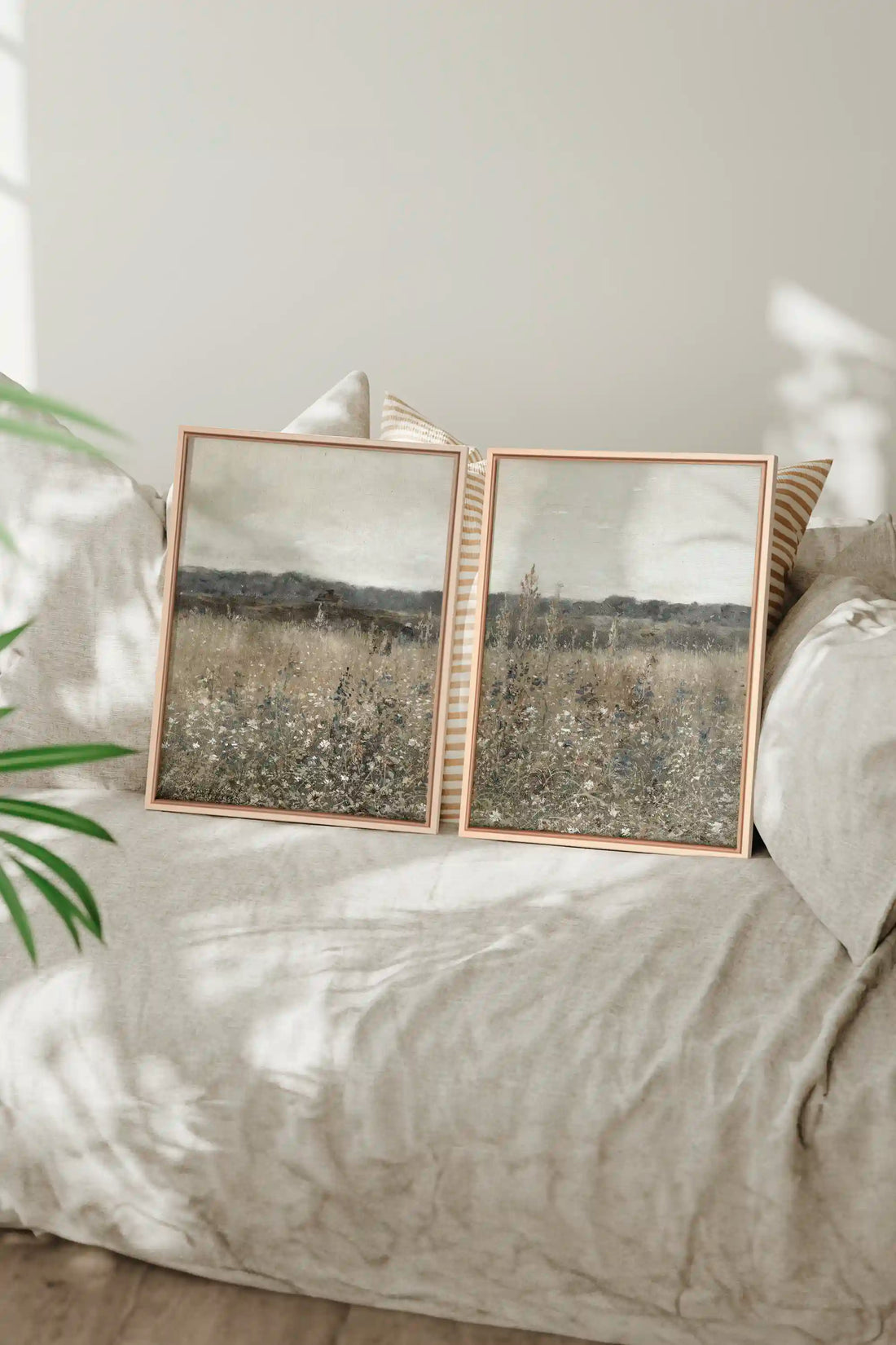 FADED FLORALS DUO, 2 Oeuvres sur toile étirée, encadré Naturel Clair