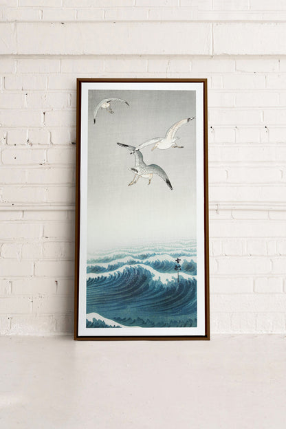 OLEKA CANVAS - THREE SEAGULLS, Oeuvre sur toile étirée, encadré Brun Noyer