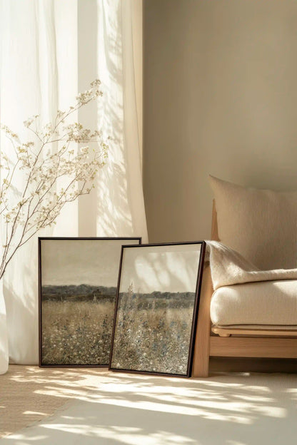 FADED FLORALS DUO, 2 Works on stretched canvas, framed Walnut Brown