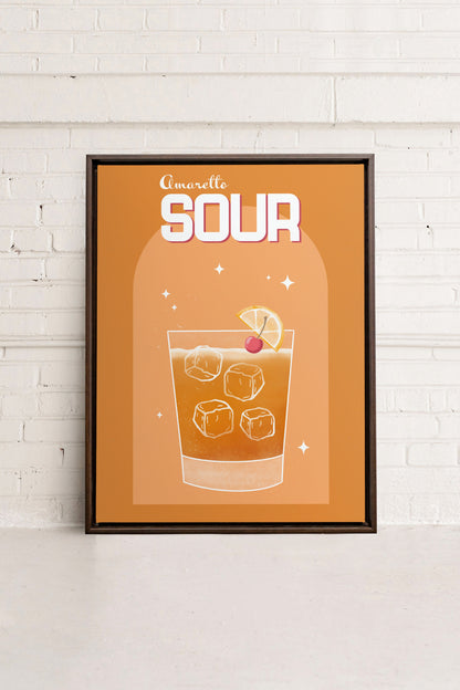 AMARETTO SOUR, Oeuvre sur toile étirée, encadré Brun Noyer