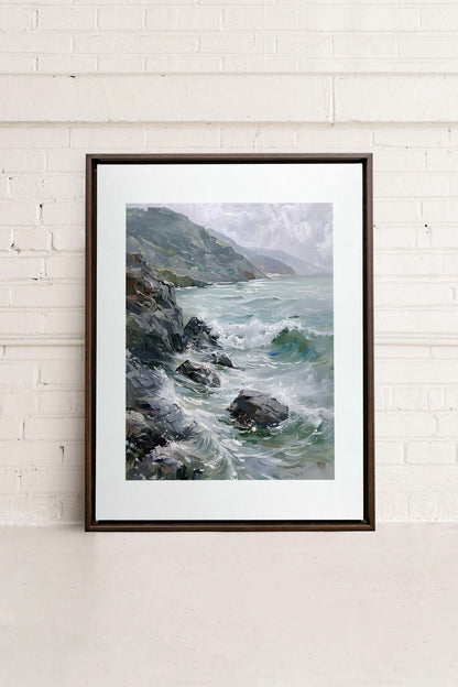 OLEKA CANVAS - WILD COAST, Oeuvre sur toile étirée, encadré Brun Noyer