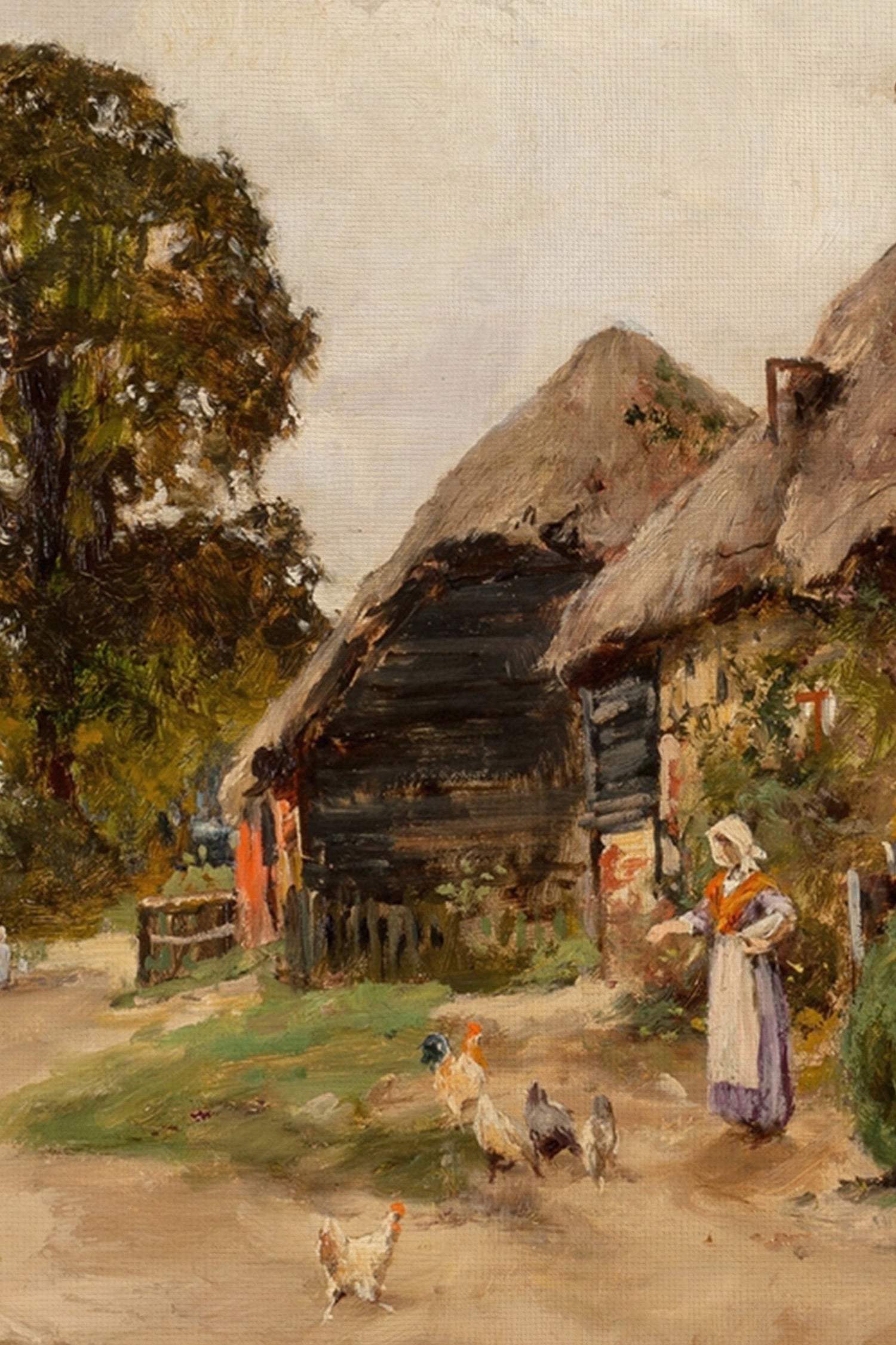 AU COEUR DU VILLAGE, Oeuvre sur toile rigide, encadré Vintage Or