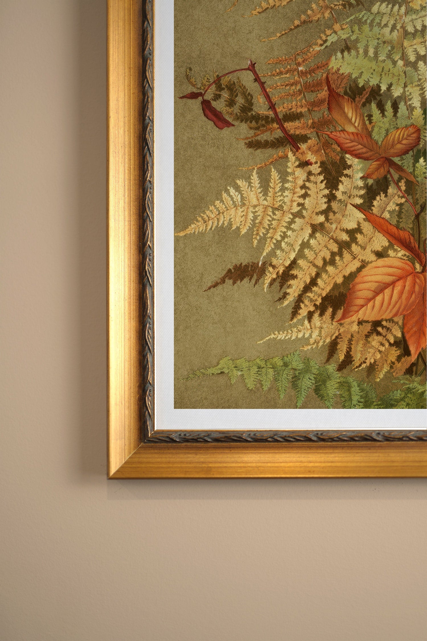 LEAF RELIC, Artwork on stretched canvas, framed Vintage Gold