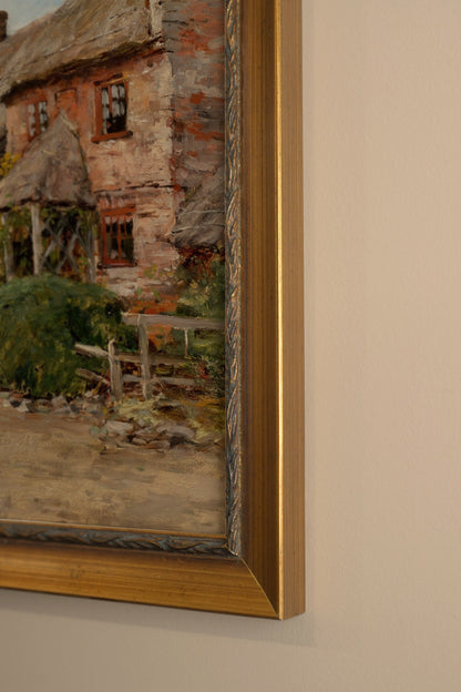 AU COEUR DU VILLAGE, Oeuvre sur toile rigide, encadré Vintage Or