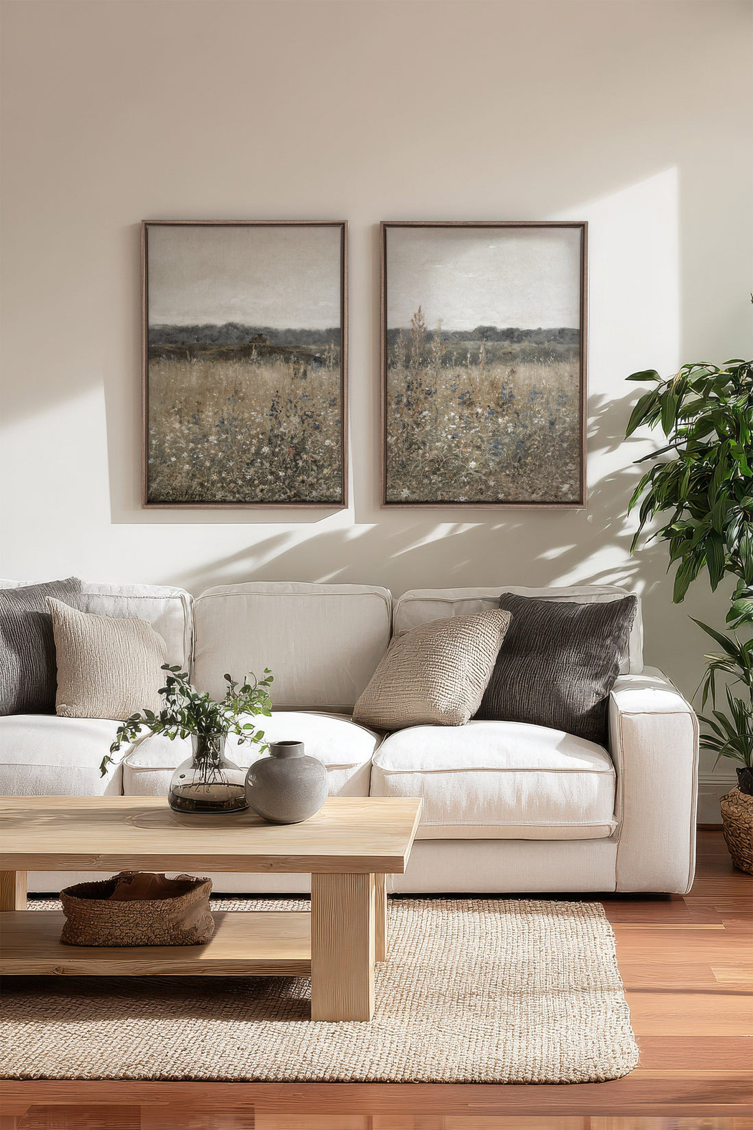 FADED FLORALS DUO, 2 Oeuvres sur toile étirée, encadré Brun Chêne