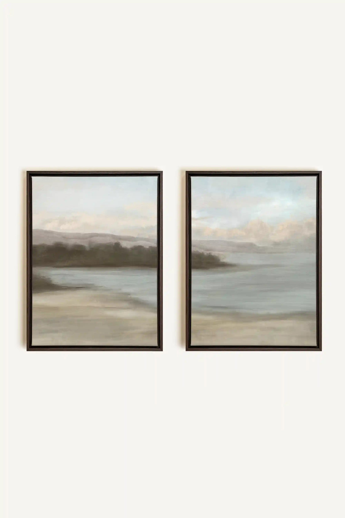 DUO VOILE DE RIVAGE, 2 Oeuvres sur toile étirée, encadré Brun Noyer