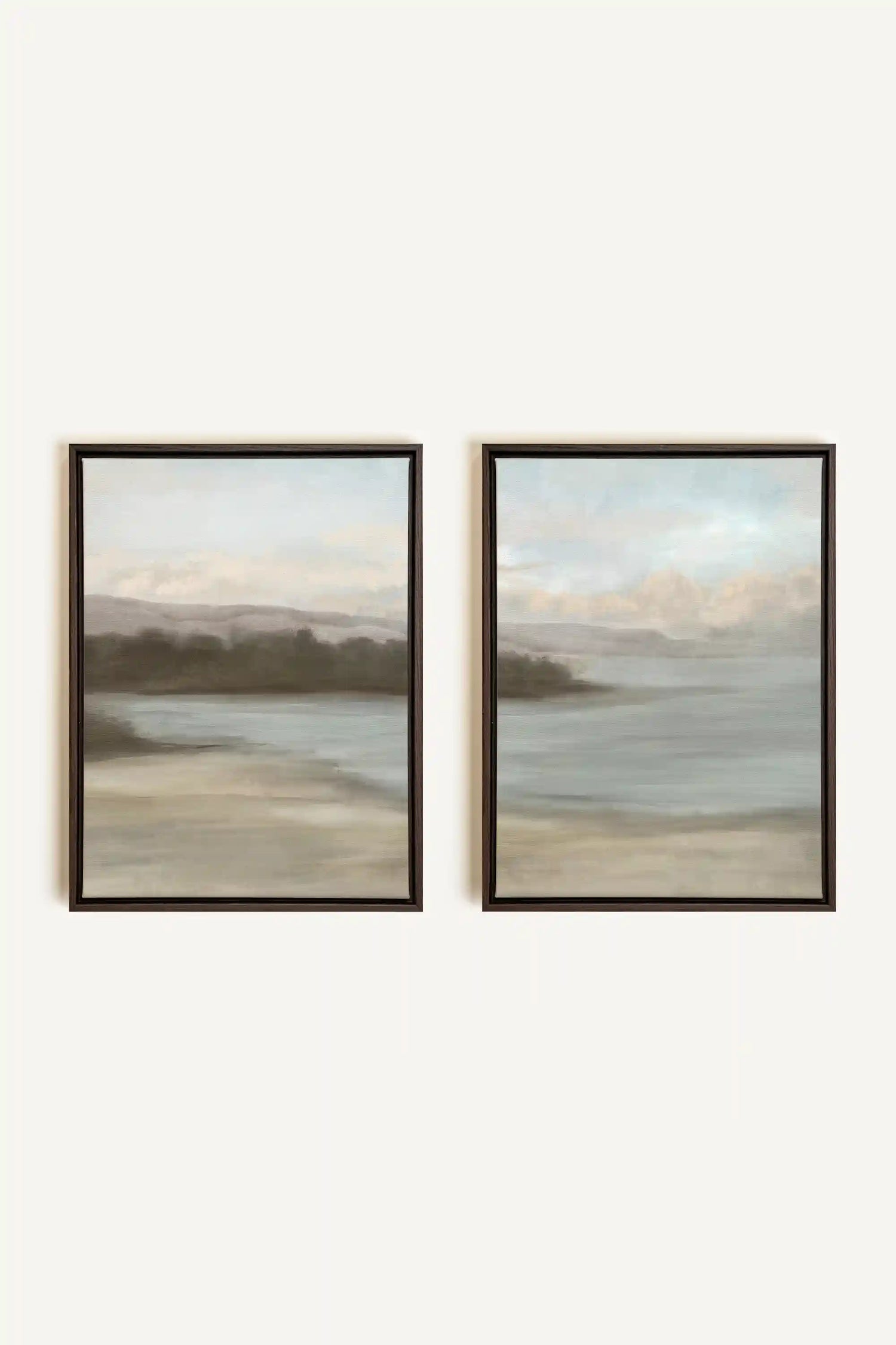 DUO VOILE DE RIVAGE, 2 Oeuvres sur toile étirée, encadré Brun Noyer