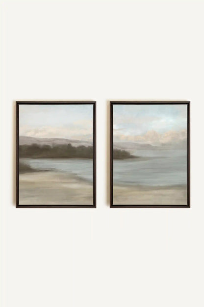 DUO VOILE DE RIVAGE, 2 Oeuvres sur toile étirée, encadré Brun Noyer