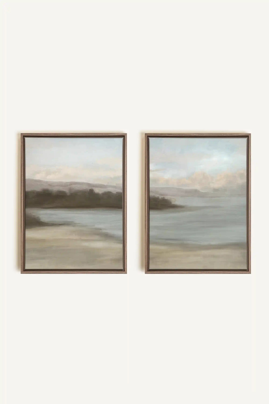 DUO VOILE DE RIVAGE, 2 Oeuvres sur toile étirée, encadré Brun Chêne