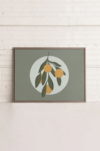 OLEKA CANVAS - LUNAR CITRUS, Oeuvre sur toile étirée, encadré Brun Chêne