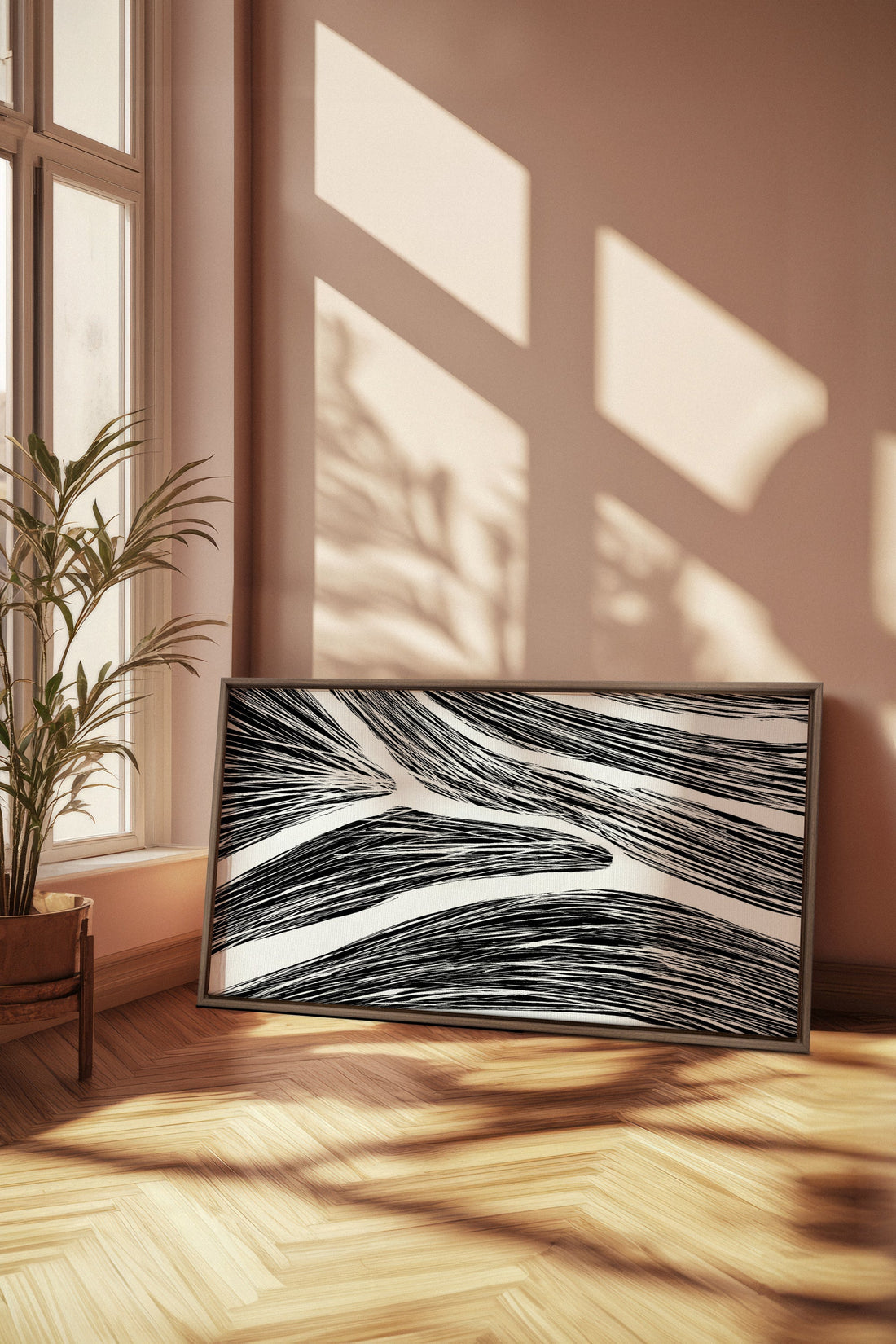 OLEKA CANVAS - FLUID IMPULSES, Oeuvre sur toile étirée, encadré Brun Chêne