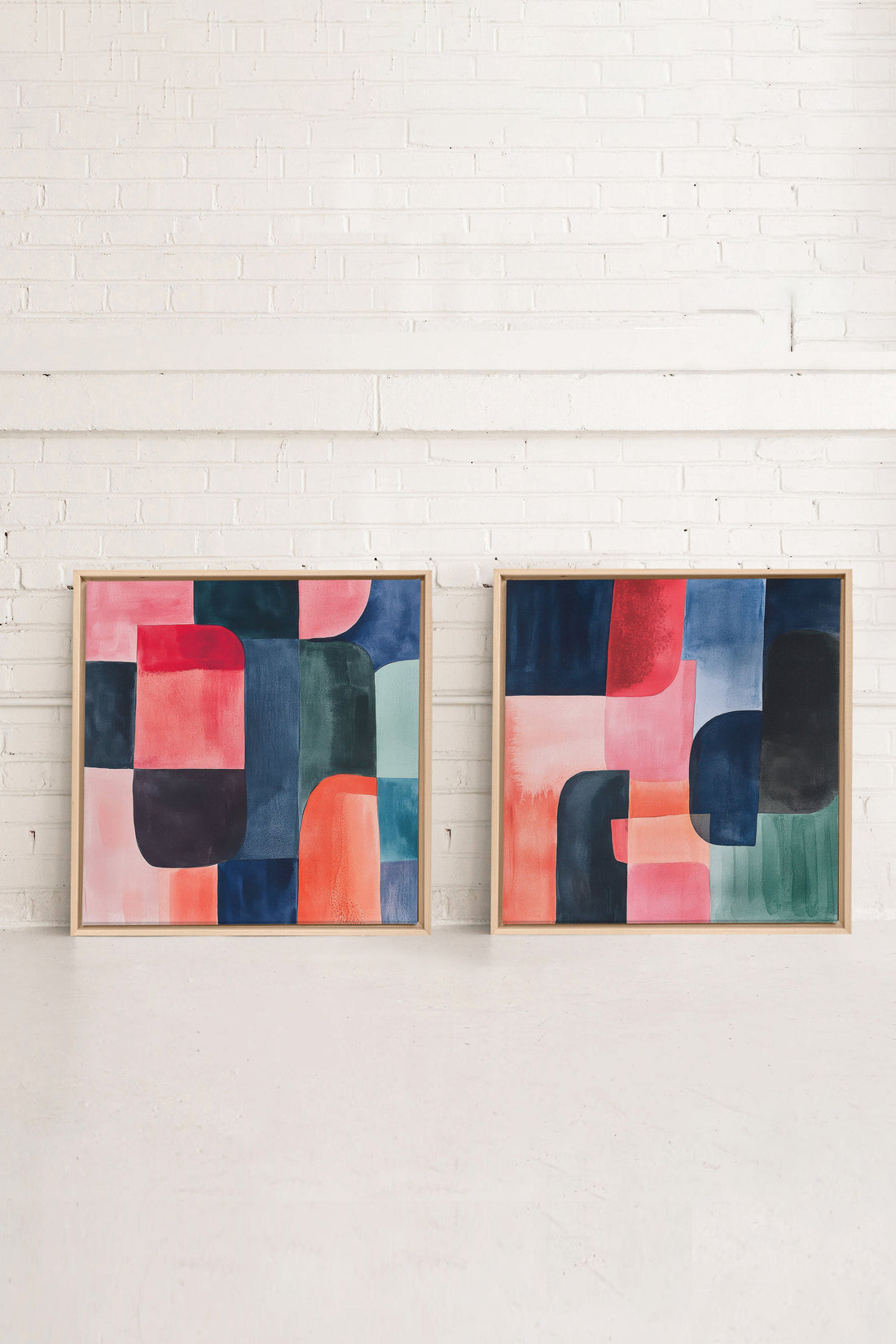 DUO ÉCLATS COLORÉS, 2 Artworks on stretched canvas, framed Natural Light