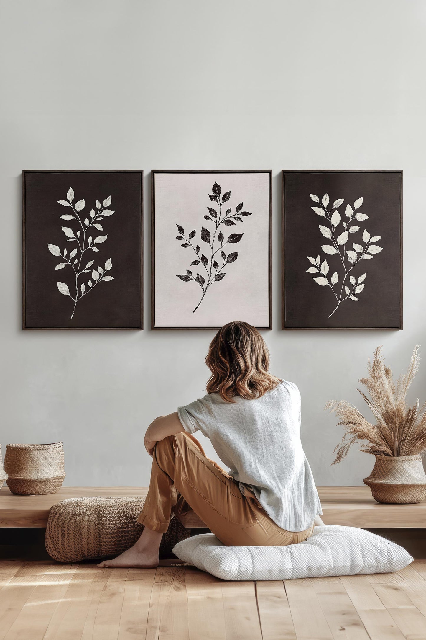 TRIO FEUILLAGE BRUN (3 works on stretched canvas)