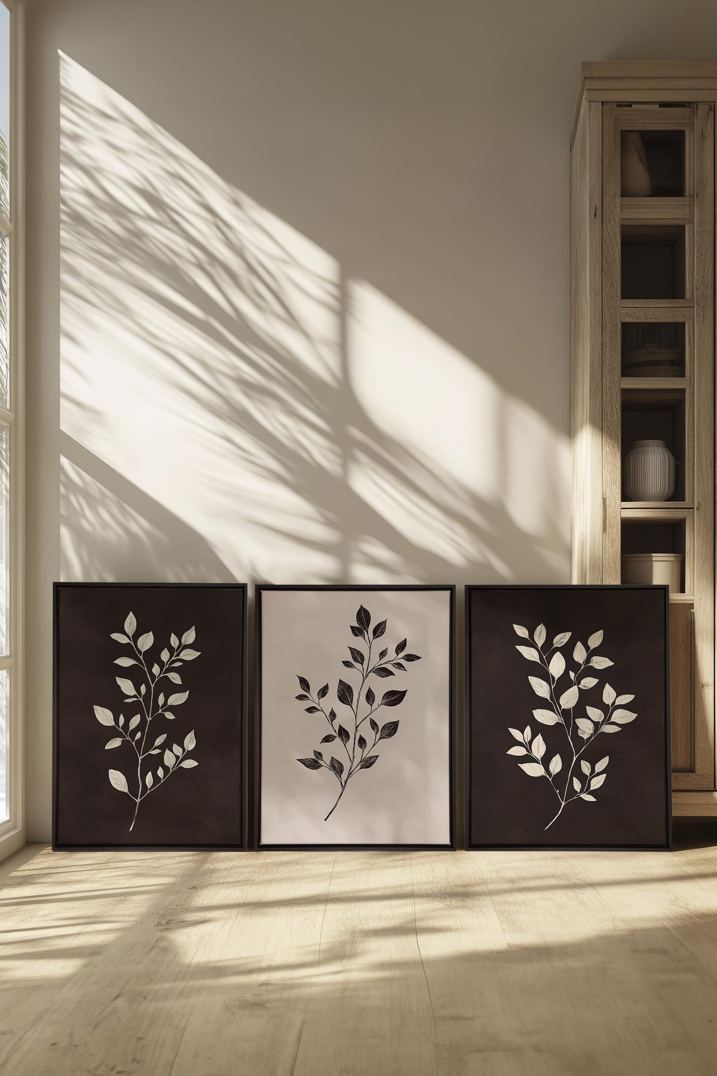 TRIO FEUILLAGE BRUN (3 works on stretched canvas)