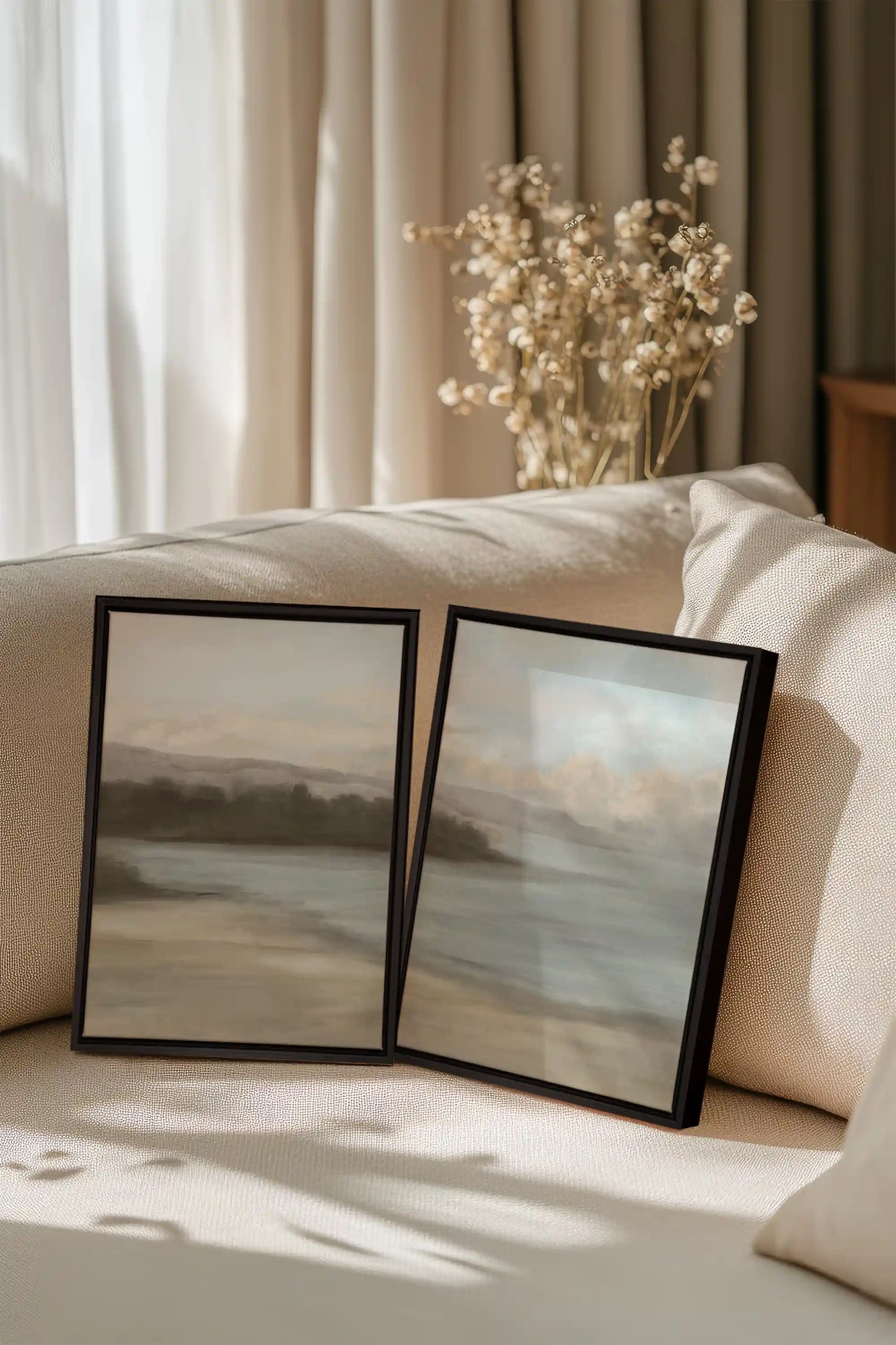DUO VOILE DE RIVAGE, 2 Oeuvres sur toile étirée, encadré Noir