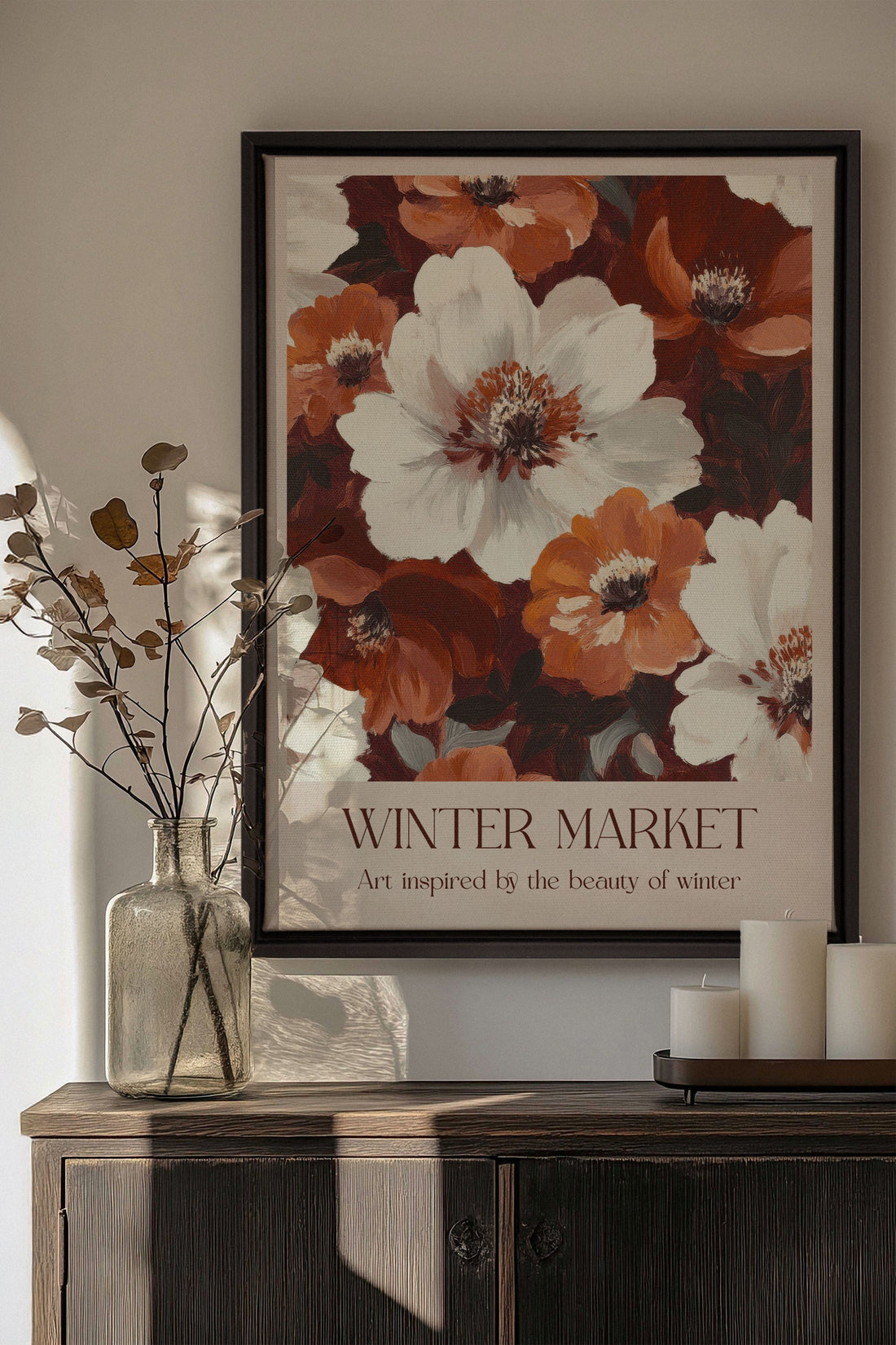 OLEKA CANVAS - MARCHÉ HIVERNAL I, Oeuvre sur toile étirée, encadré Noir