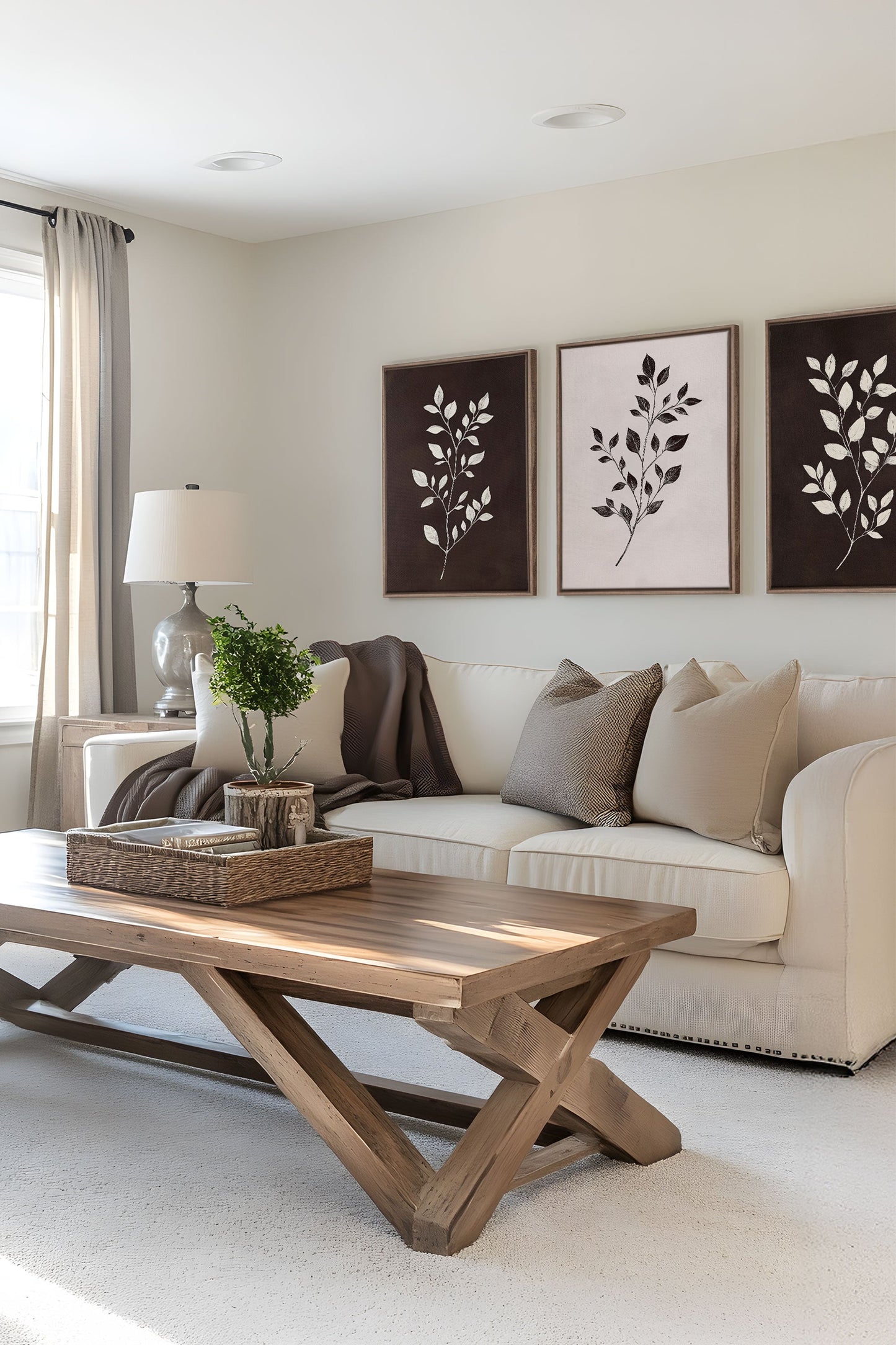 TRIO FEUILLAGE BRUN (3 works on stretched canvas)