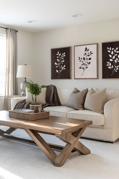 TRIO FEUILLAGE BRUN (3 works on stretched canvas)