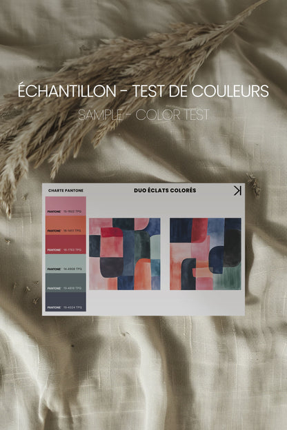 OLEKA CANVAS - DUO ÉCLATS COLORÉS, 2 Oeuvres sur toile étirée, encadré Brun Noyer